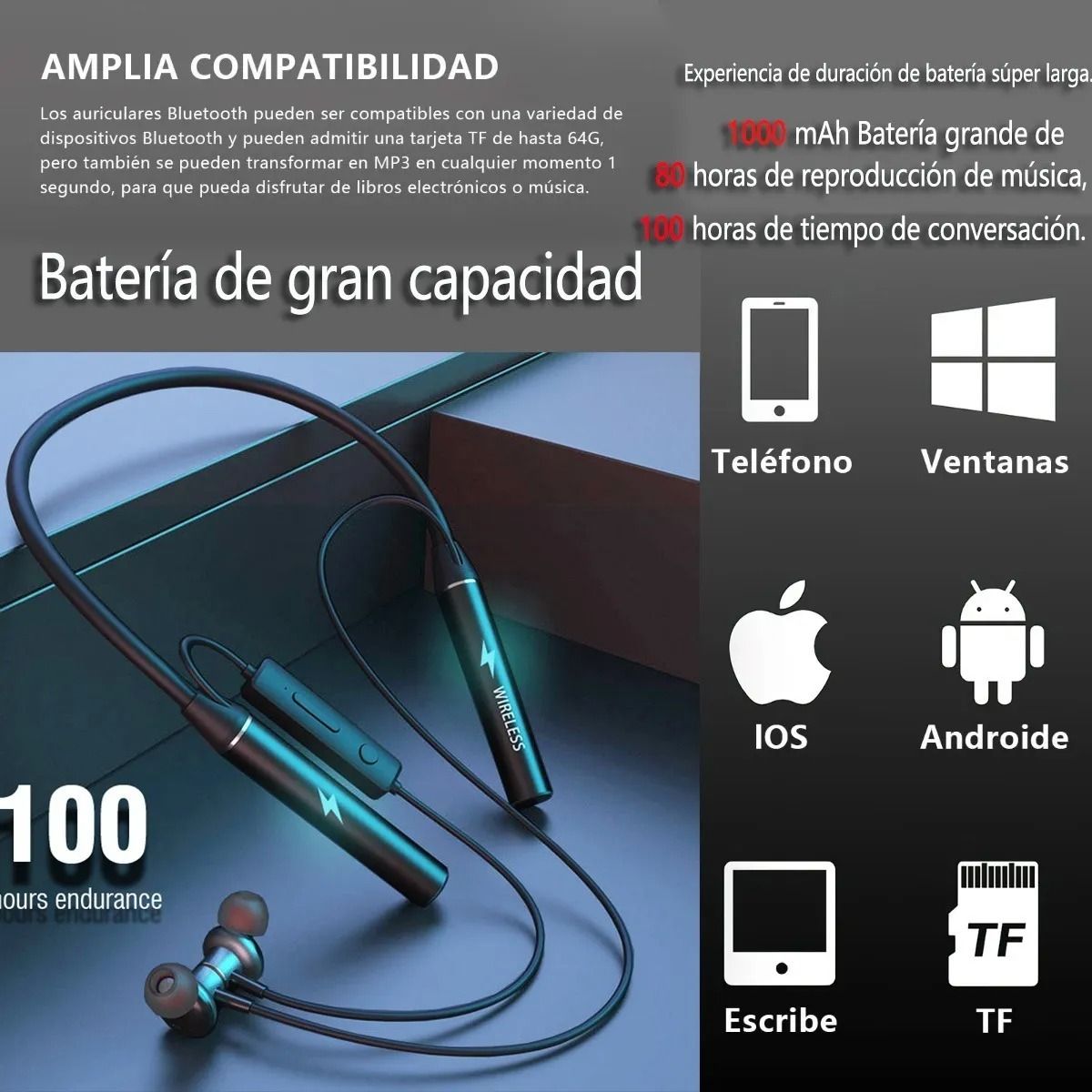 GIOIO - Audífonos Inalámbricos Bluetooth Con Banda Para El Cuello