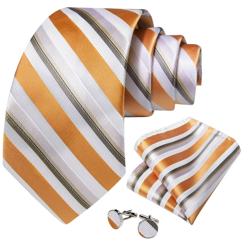 SN SONEC - Corbata hombre seda con pañuelo y colleras Modelo Naranjo Primavera