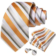 SN SONEC - Corbata hombre seda con pañuelo y colleras Modelo Naranjo Primavera