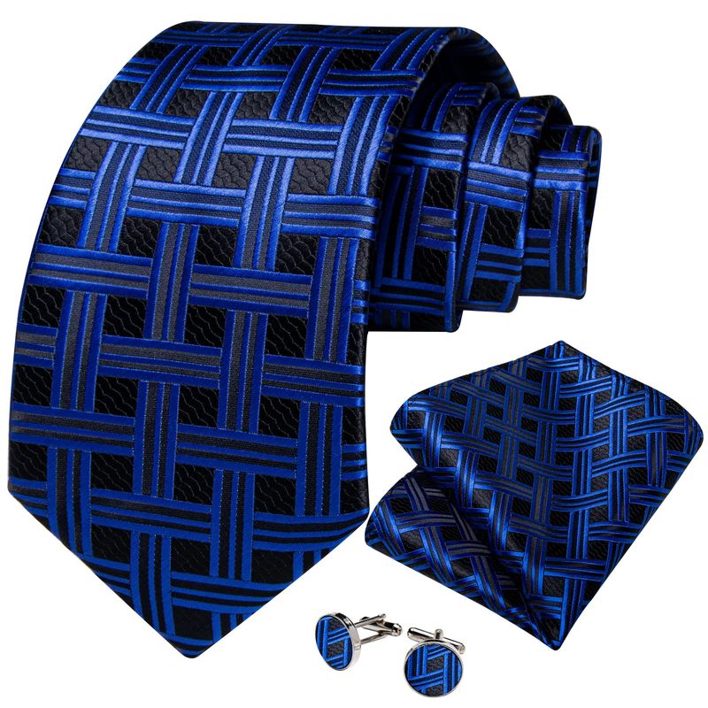 SN SONEC - Corbata hombre seda con pañuelo y colleras Modelo Black and Blue Retro