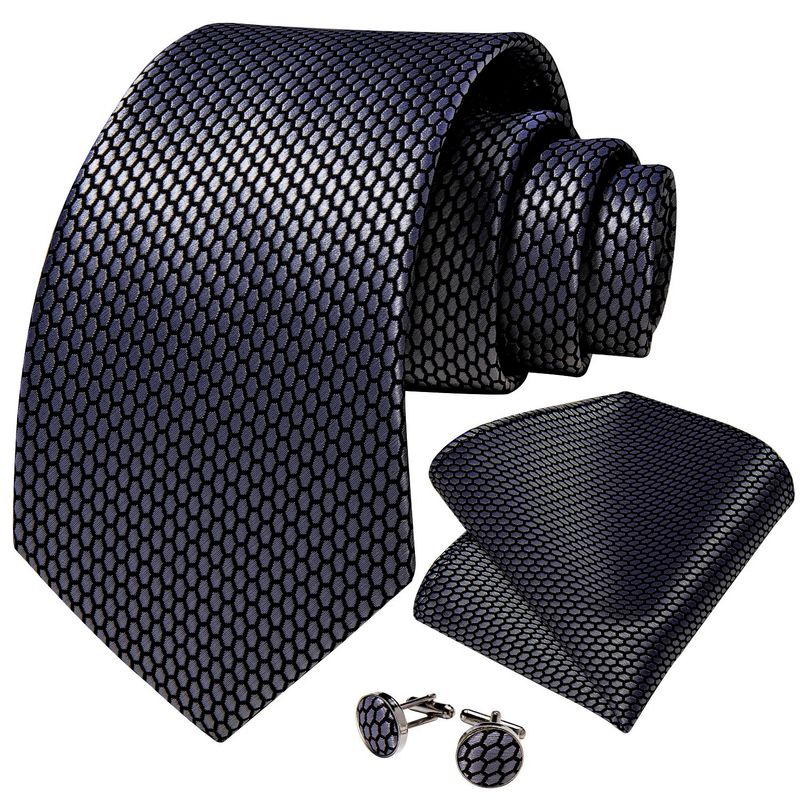 SN SONEC - Corbata hombre seda con pañuelo y colleras Modelo Grafito Texturizado