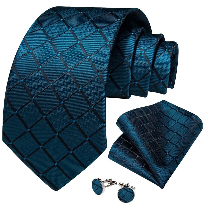 SN SONEC - Corbata Hombre seda pañuelo y colleras Modelo Sangre Turquesa Oscuro