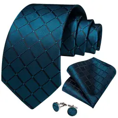 SN SONEC - Corbata Hombre seda pañuelo y colleras Modelo Sangre Turquesa Oscuro