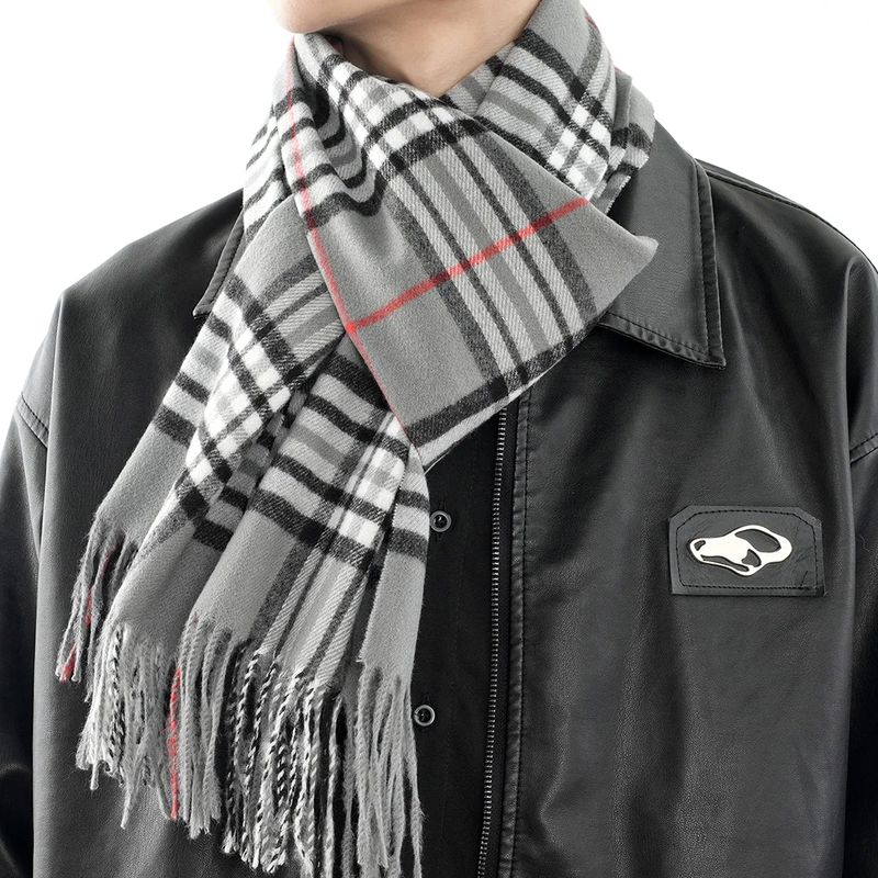 SN SONEC - Bufanda Hombre cachemira delgada cuadros y flecos Diferentes Modelos