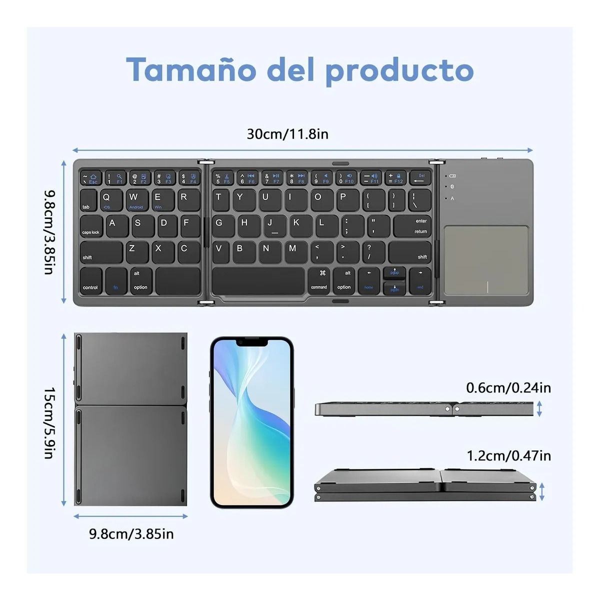 GIOIO - Mini Teclado Bluetooth Inalámbrico Plegable Y Recargable