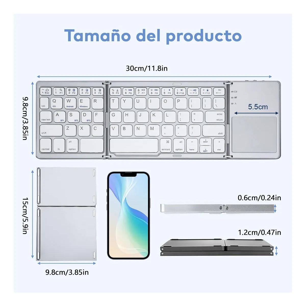 GIOIO - Mini Teclado Bluetooth Inalámbrico Plegable Y Recargable