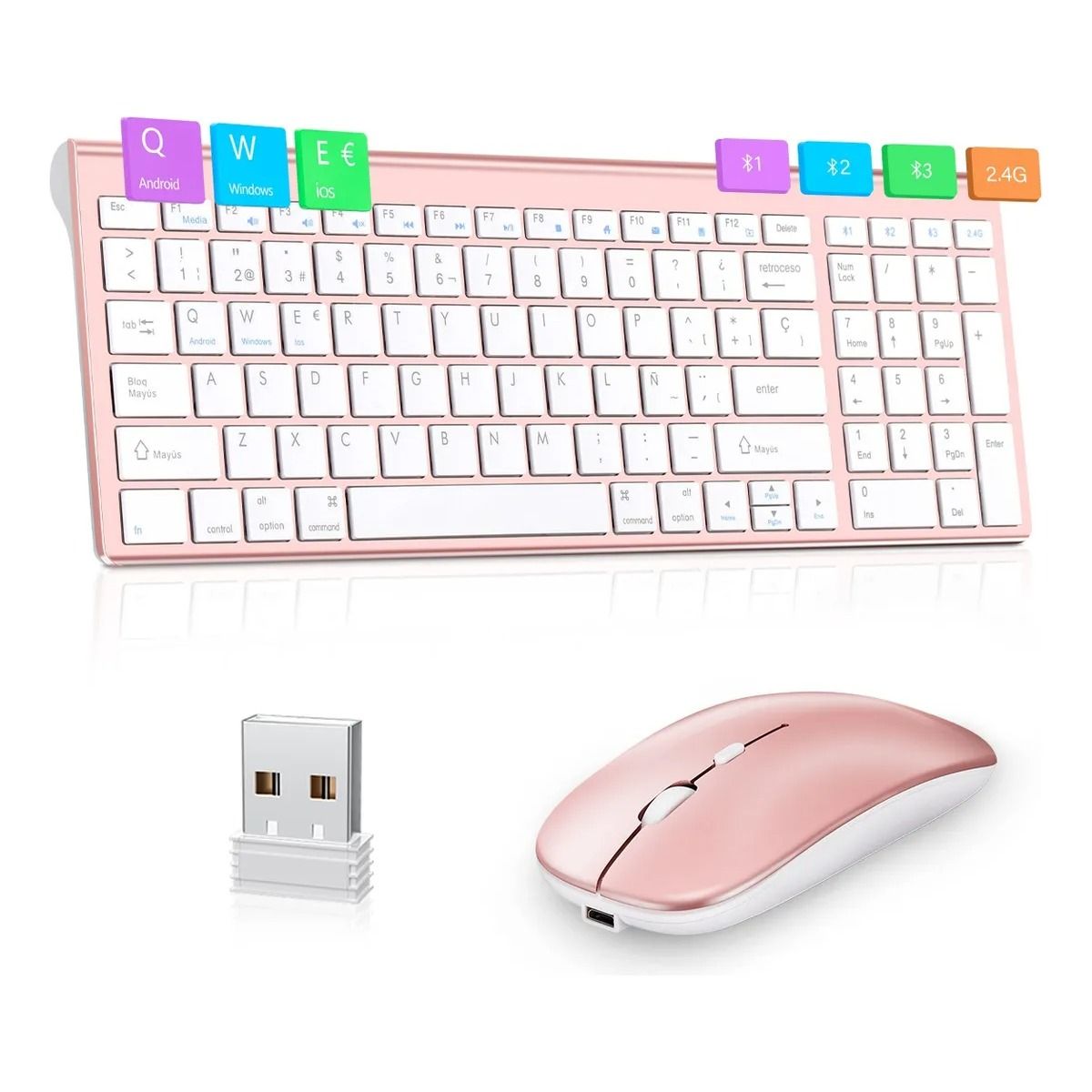 GIOIO - Kit De Teclado Y Mouse Inalámbrico Recargable Bt52 Usb 4en1.