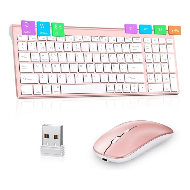 GIOIO - Kit De Teclado Y Mouse Inalámbrico Recargable Bt52 Usb 4en1.
