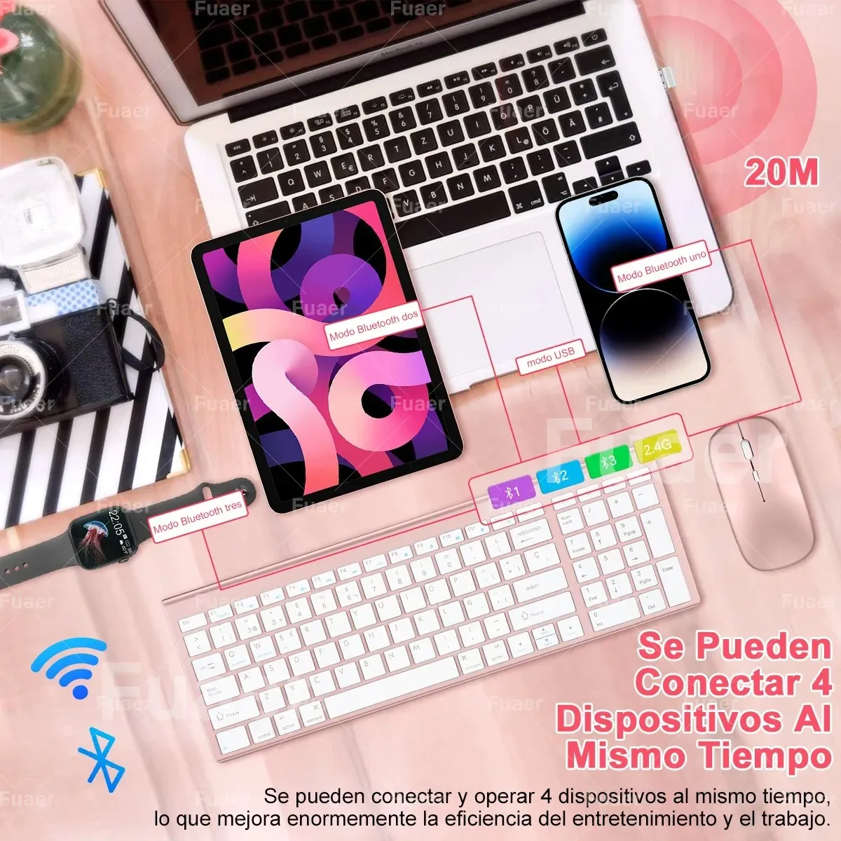 GIOIO - Kit De Teclado Y Mouse Inalámbrico Recargable Bt52 Usb 4en1.