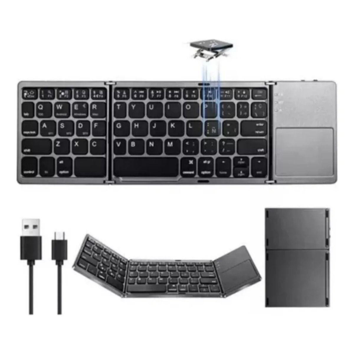 GIOIO - Mini Teclado Inalámbrico Bluetooth Plegable Con Panel Táctil Con Ñ