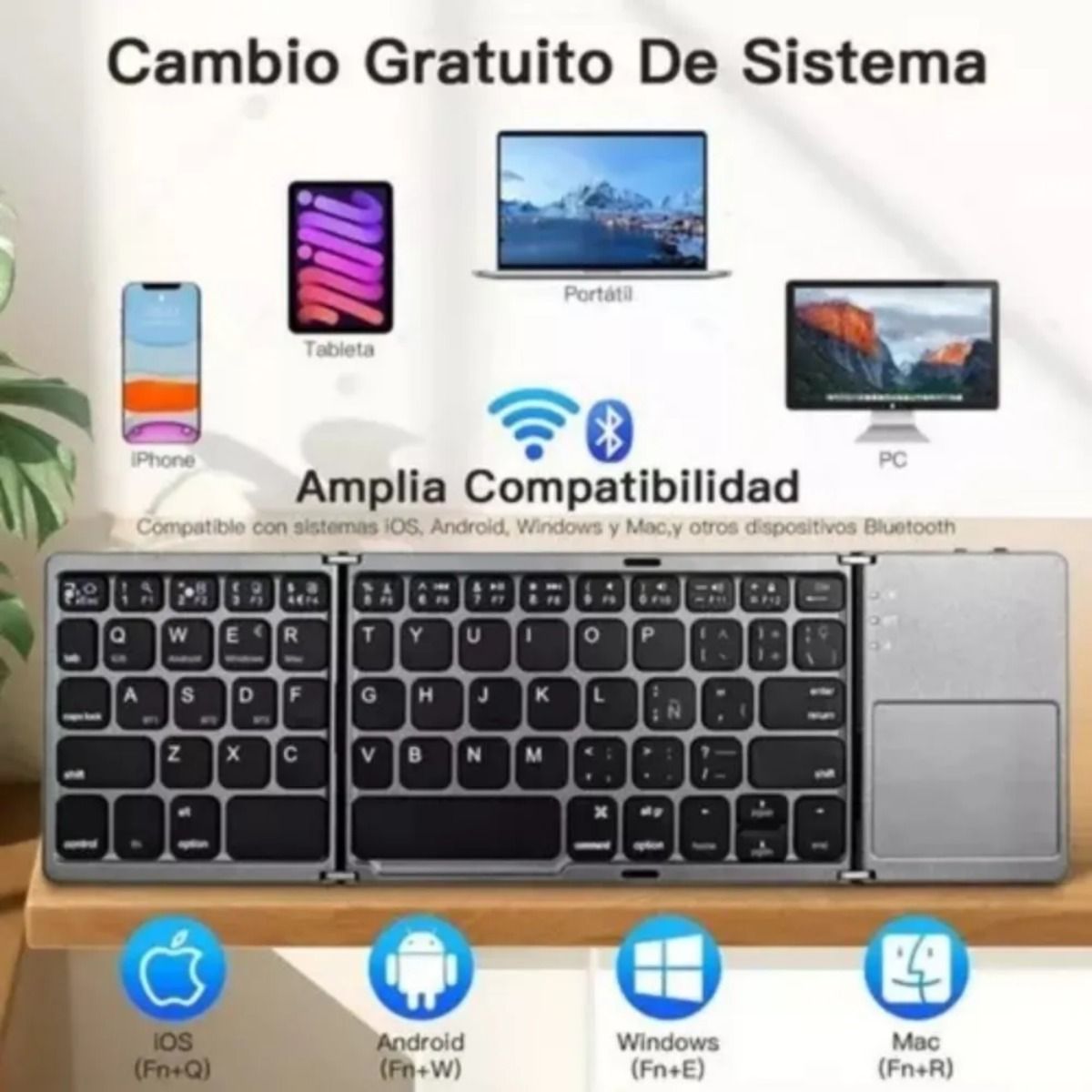 GIOIO - Mini Teclado Inalámbrico Bluetooth Plegable Con Panel Táctil Con Ñ