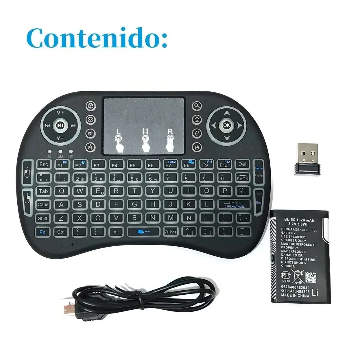 GIOIO - Mini Teclado Inalámbrico Mouse Touchpad Celular Tv Pc