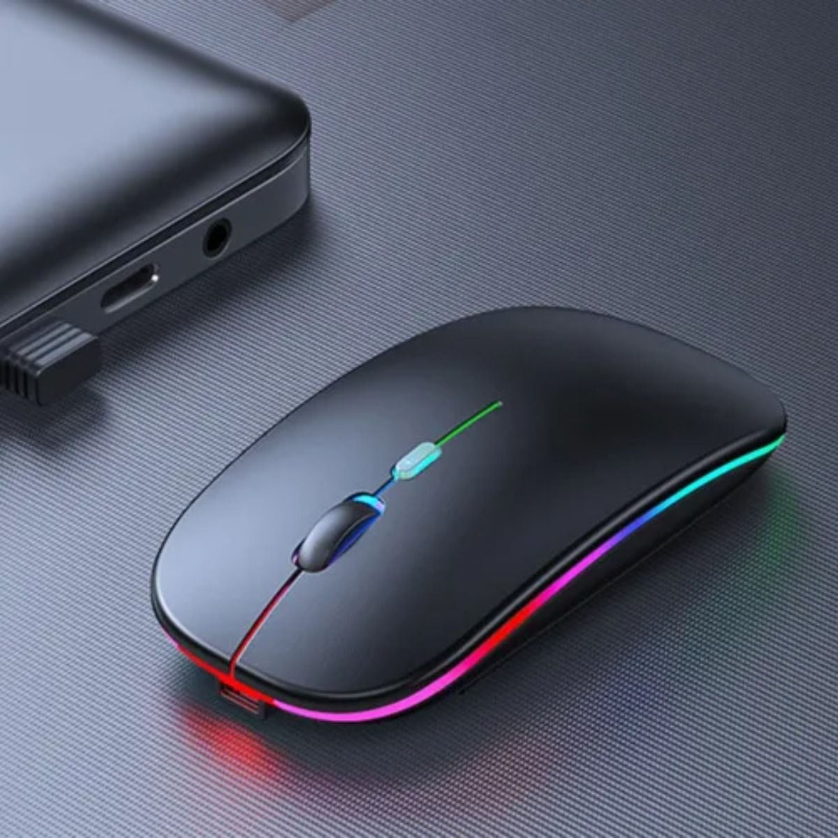 GIOIO - Mouse Sem Fio Recarregável Led Carregador Bateria Cor Preto