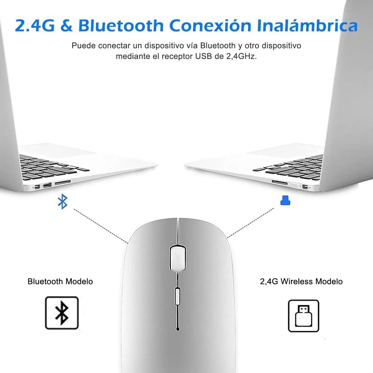GIOIO - Ratón Inalámbrico Recargable Bluetooth Modo Dual Delgado 24.