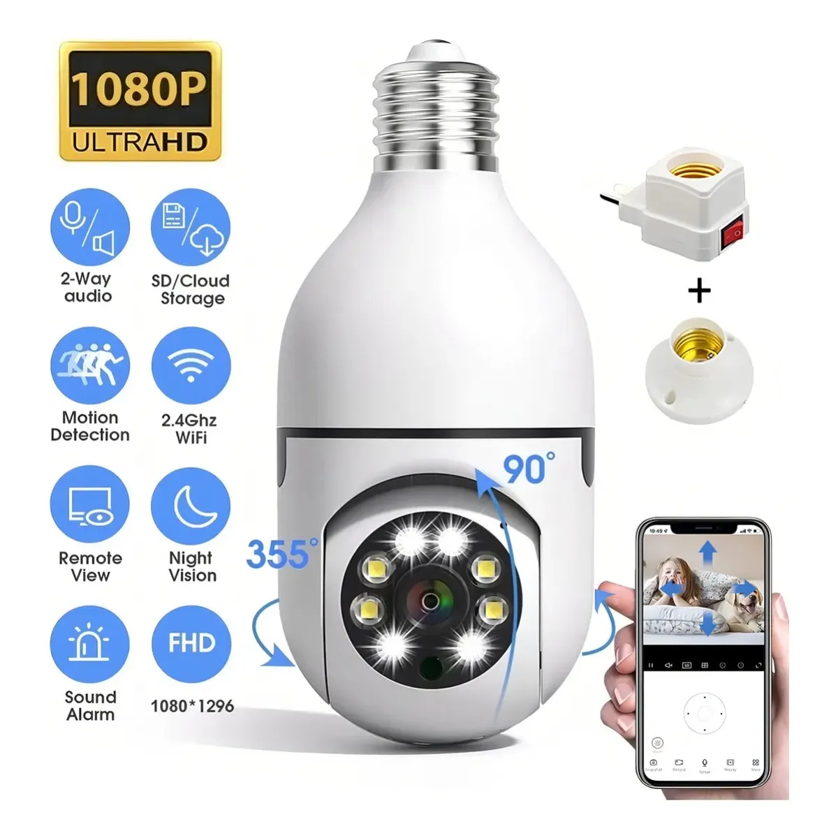 GIOIO - Cámara Vigilancia Wifi Foco Hd 360º Exteriorinterior