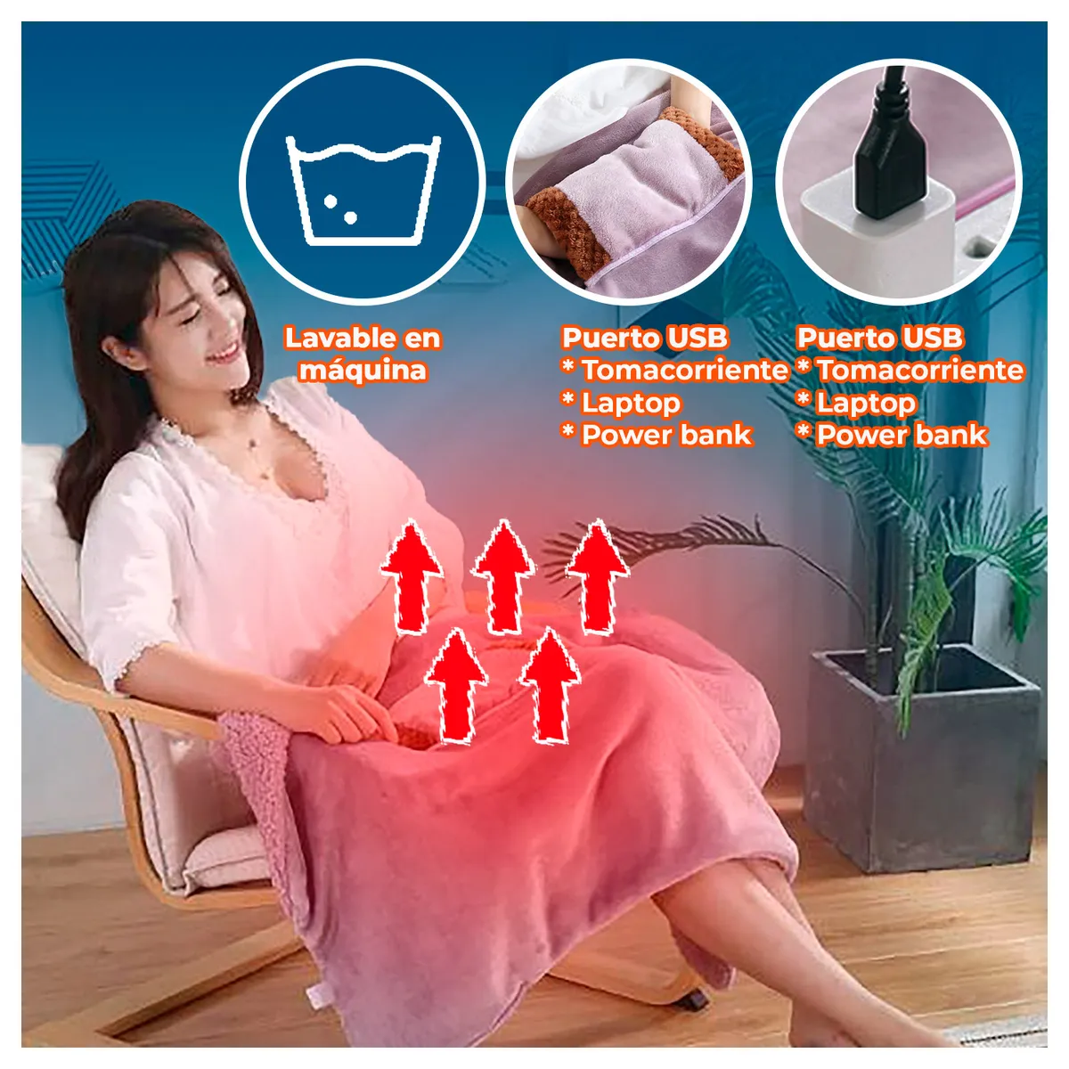 GLOBAL LATIN GROUP - Manta Térmica con puerto  Usb Con Sherpa 80x60…