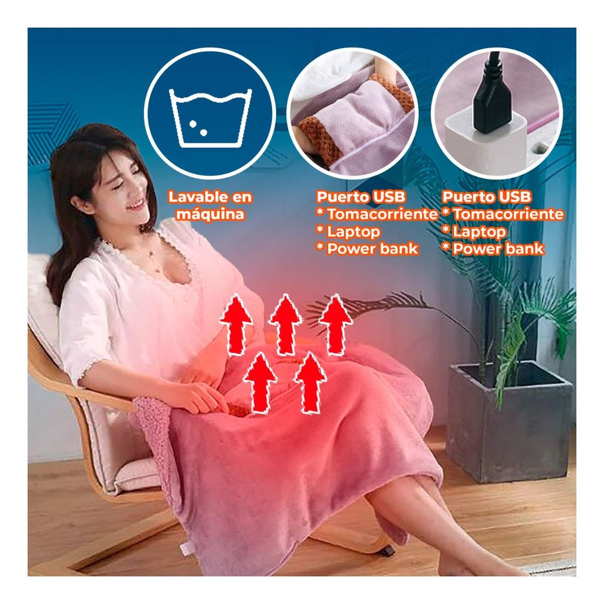 GLOBAL LATIN GROUP - Manta Térmica Eléctrica Usb Con Sherpa 80x60 - Rosa