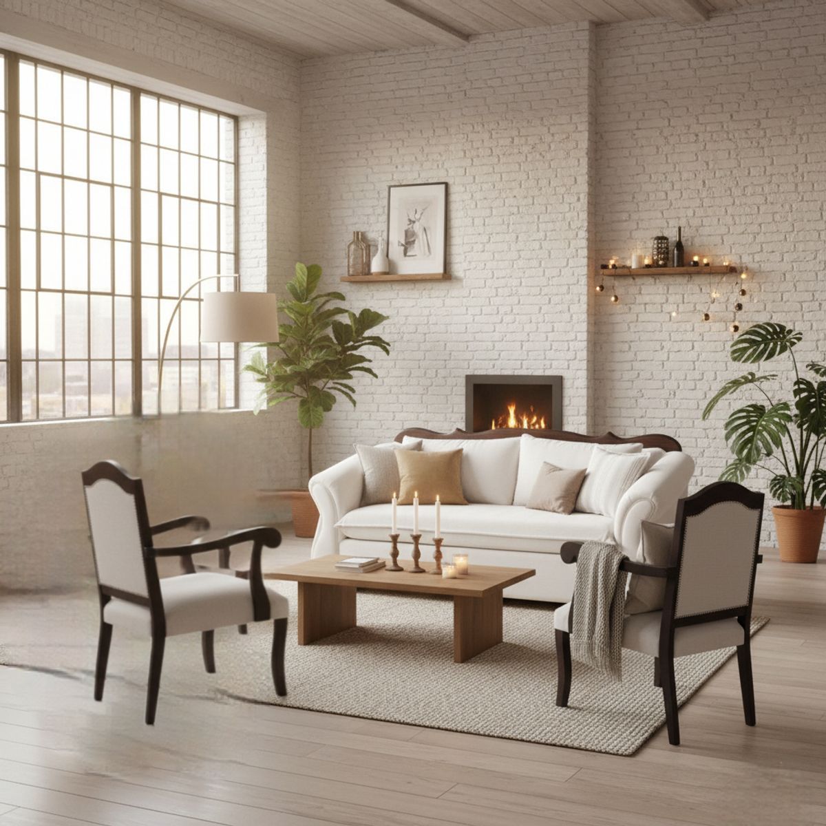 SITIAL HOME - Living 311 Teheran crudo sofa 3 cuerpos  resortes f comfort + 2 sitiales madera