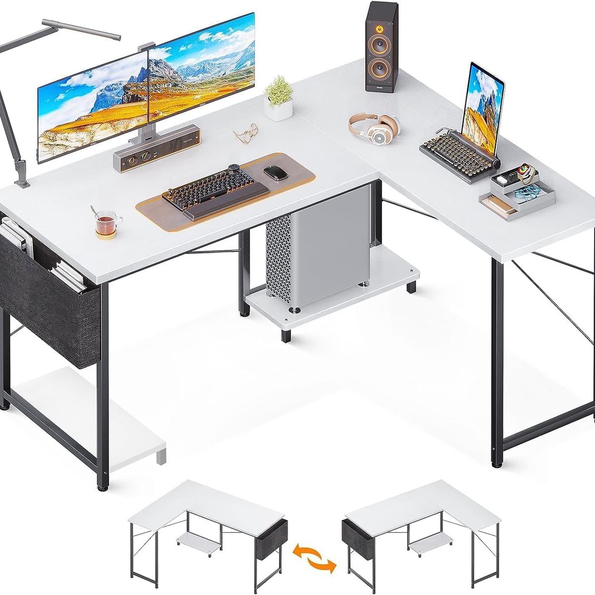 YOMYM - Escritorio Esquinero Metal Oficina Forma Lcon bolsillo102×102×76CM