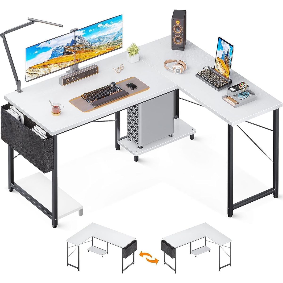 YOMYM - Escritorio Esquinero Metal Oficina Forma Lcon bolsillo102×102×76CM