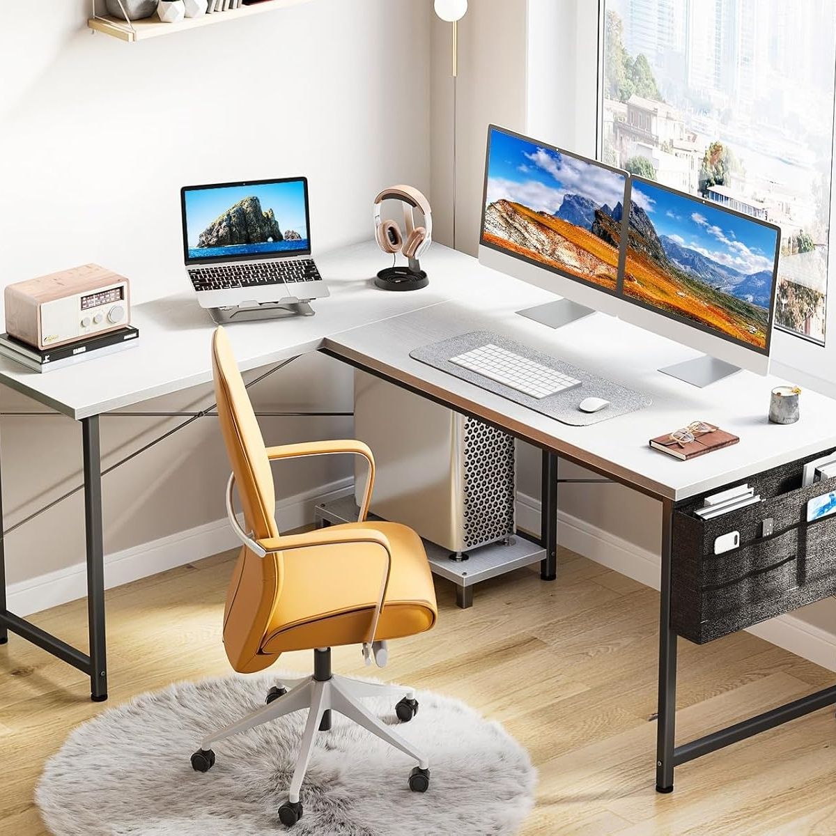 YOMYM - Escritorio Esquinero Metal Oficina Forma Lcon bolsillo102×102×76CM