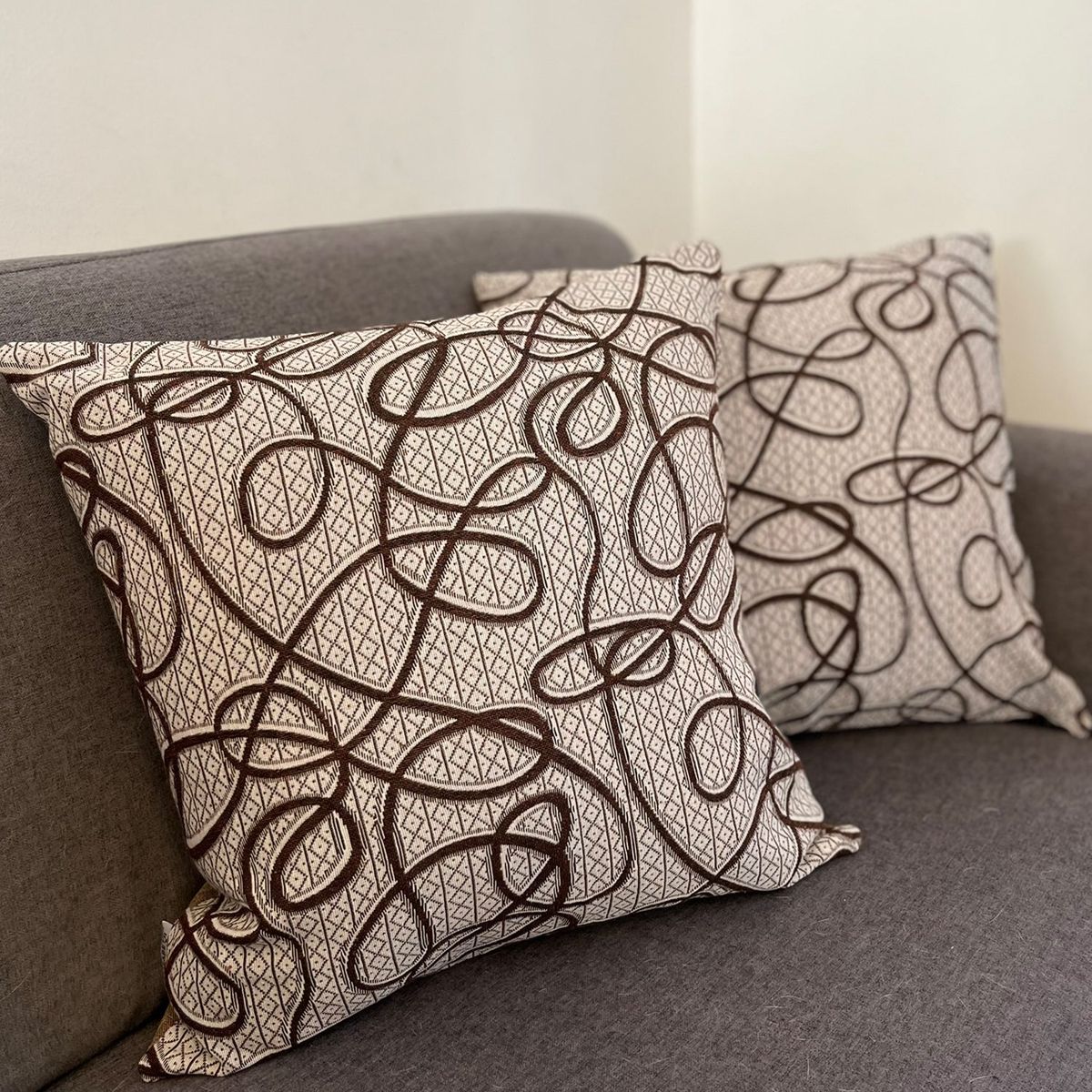 ELIZABETH PEPER - Cojin Decorativo Diseño Cordon Café 45x45 Relleno.