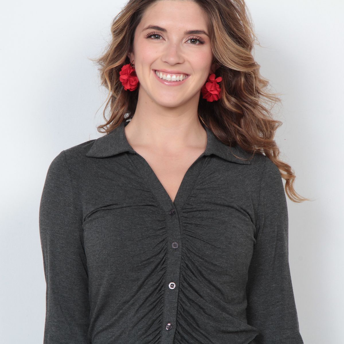 WADOS - BLUSA DE PUNTO MANGA LARGA CON RECOGIDO Y ABOTONADO EN DELANTERO