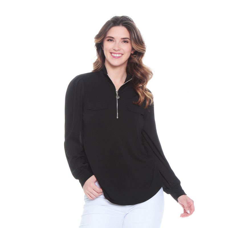 WADOS - BLUSA MANGA LARGA SOLIDA SCOTE V CON CIERRE EN BOLSILLOS