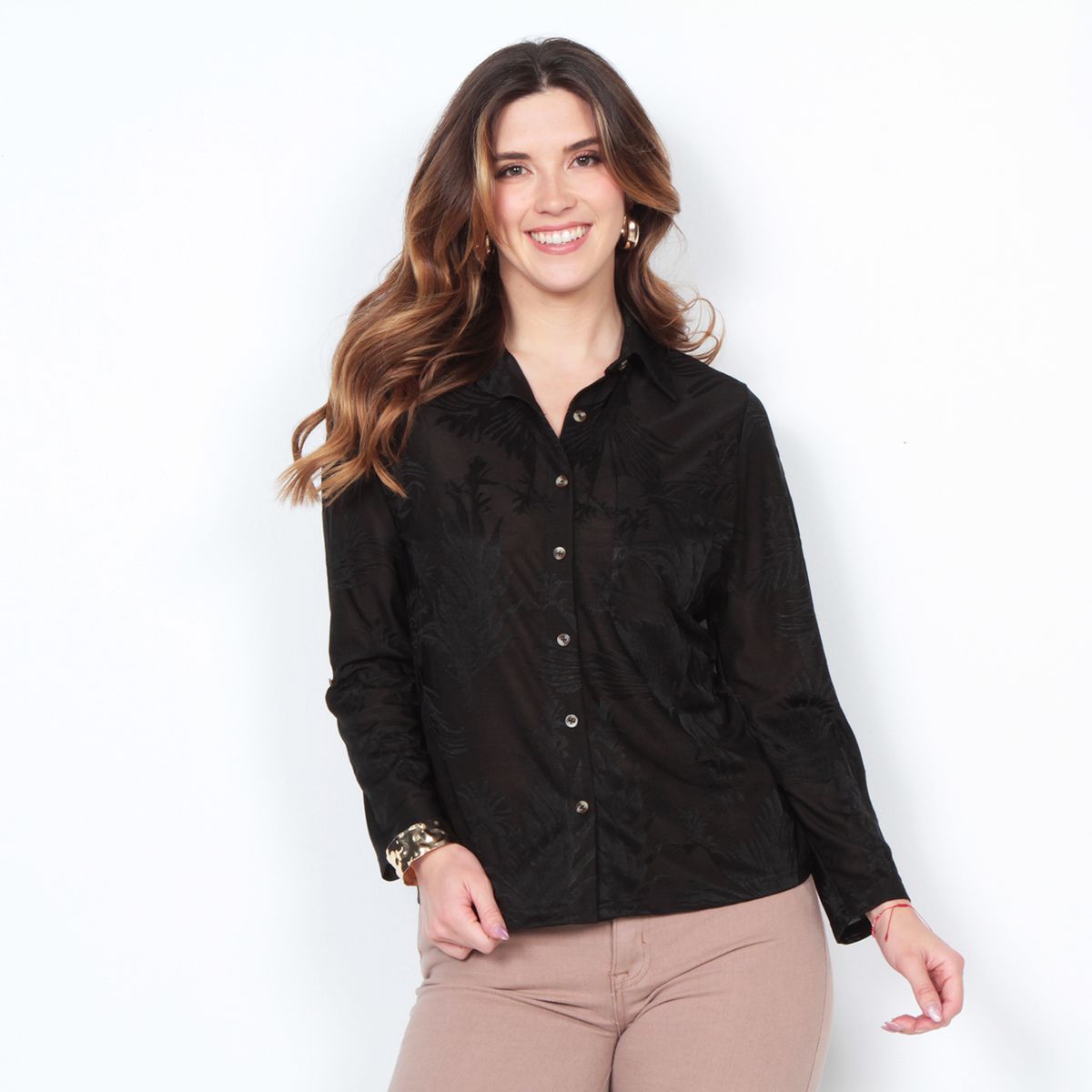 WADOS - BLUSA MANGA LARGA CON TEXTURA ABOTONADA EN EL FRENTE Y BOLSILLO