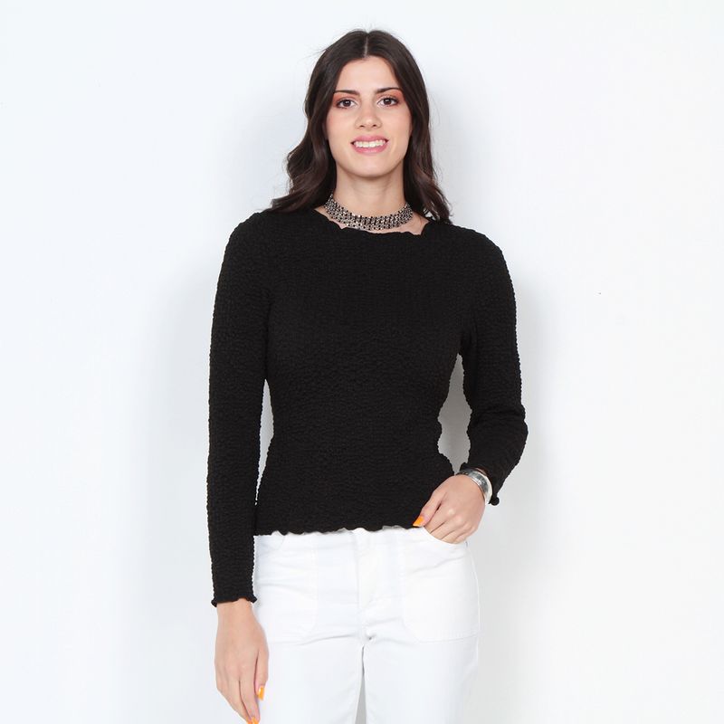 WADOS - POLERA MANGA LARGA CON TEXTURA Y ESCOTE REDONDO