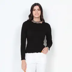 WADOS - POLERA MANGA LARGA CON TEXTURA Y ESCOTE REDONDO