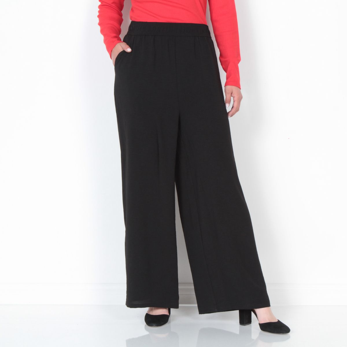 WADOS - PANTALON WIDE LEG TIRO ALTO SOLIDO PRETINA ELASTICADA CON BOLSILLO