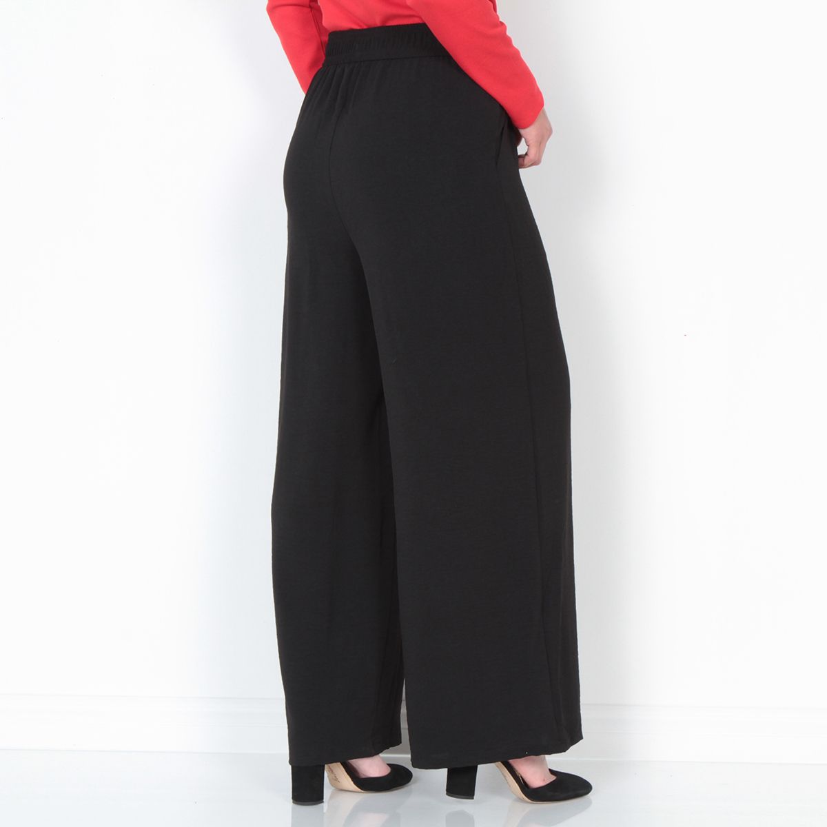 WADOS - PANTALON WIDE LEG TIRO ALTO SOLIDO PRETINA ELASTICADA CON BOLSILLO