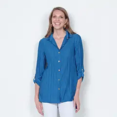 WADOS - BLUSA MANGA 3/4 PLISADA ABOTONADA EN EL DELANTERO_.