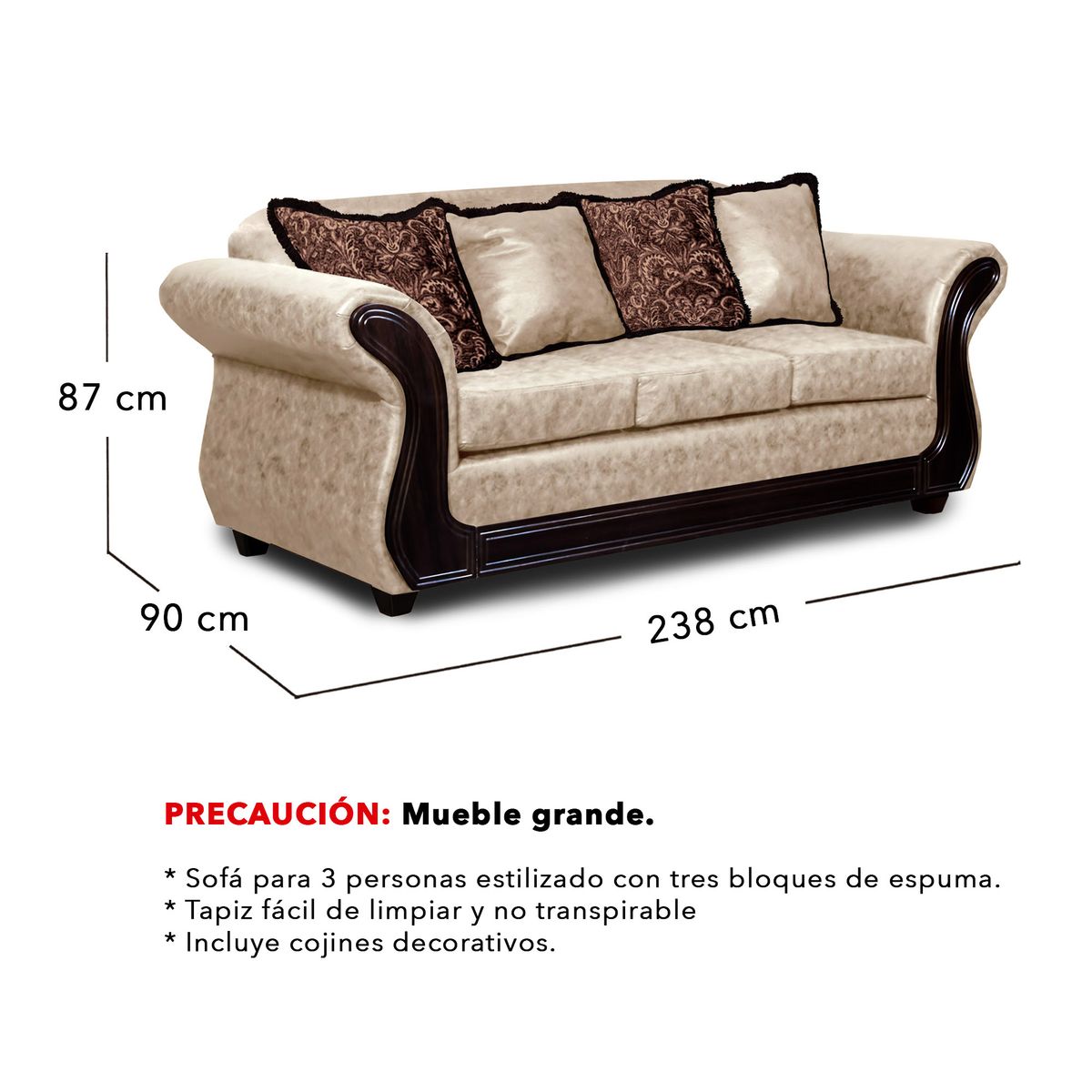 ADONIS LEUDH - Living 3+2 Palermo Envejecido Extra Grande Beige Con Pelitos