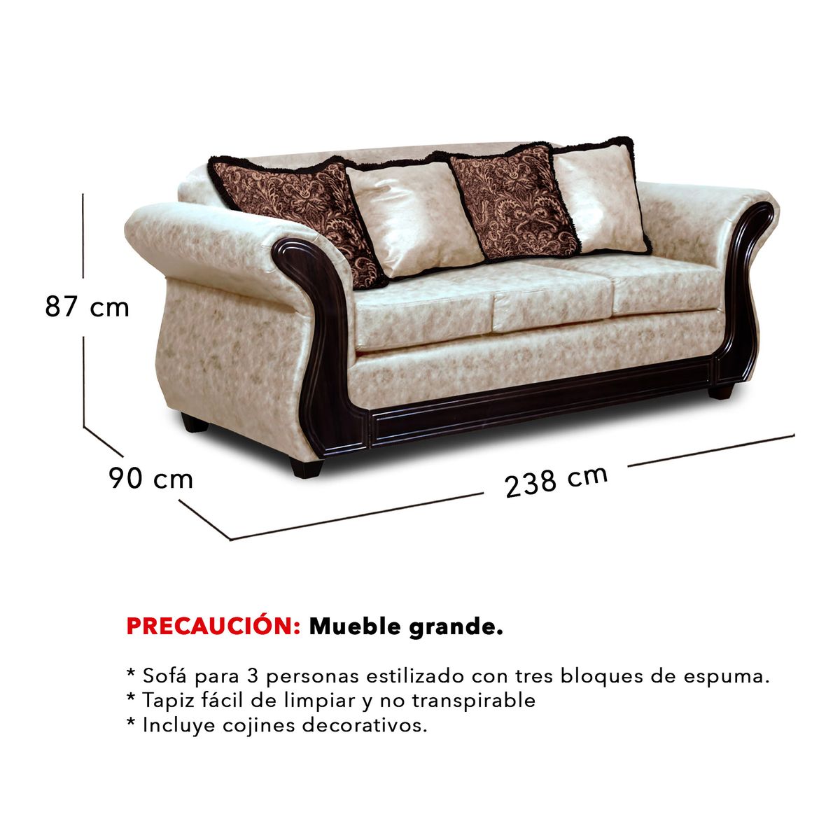 ADONIS LEUDH - Living 3+2 Palermo Envejecido Extra Grande Blanco Con Pelitos