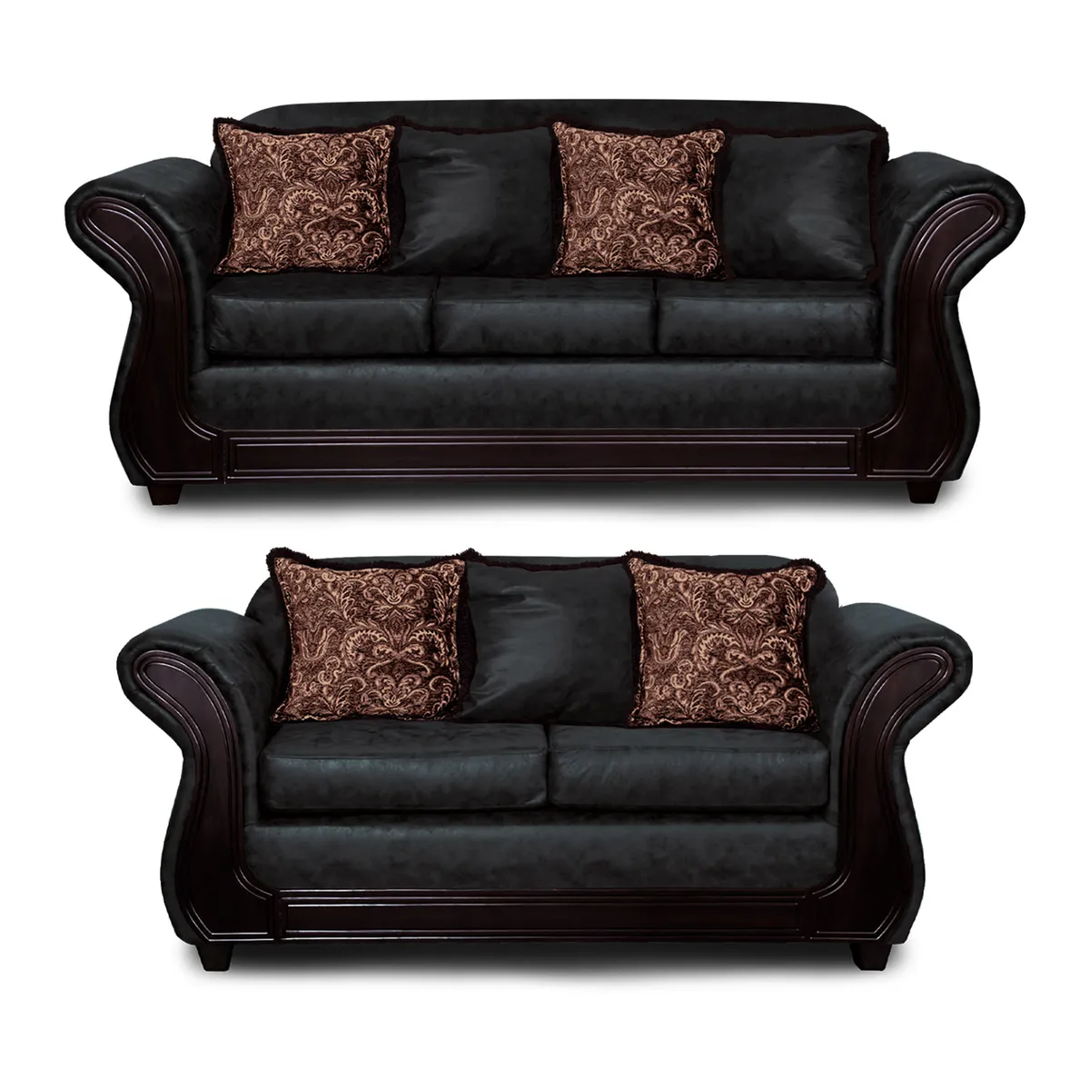 ADONIS LEUDH - Living 3+2 Palermo Envejecido Extra Grande Negro Con Pelitos