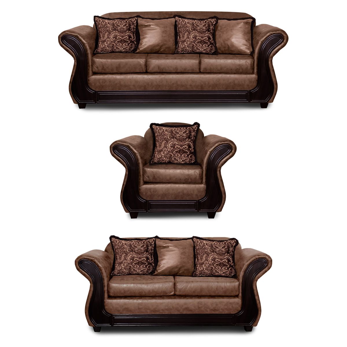 ADONIS LEUDH - Living 3+2+1 Palermo Envejecido Extra Grande Café Claro Con Pelitos