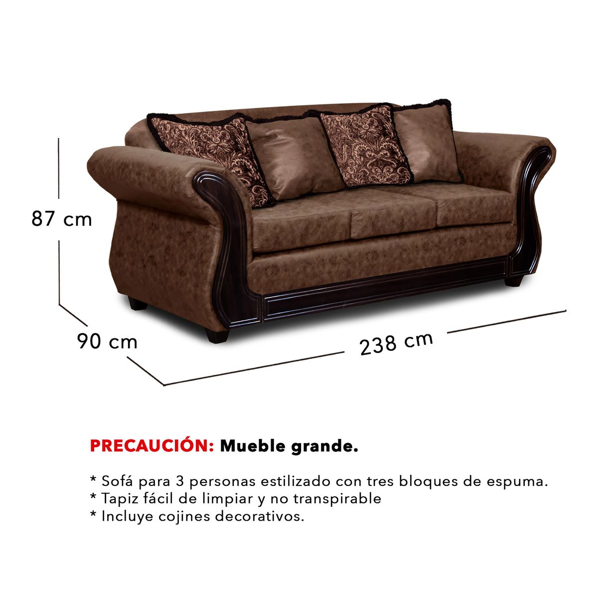 ADONIS LEUDH - Living 3+2+1 Palermo Envejecido Extra Grande Café Claro Con Pelitos