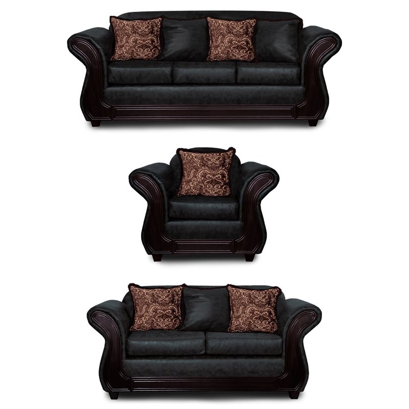 ADONIS LEUDH - Living 3+2+1 Palermo Envejecido Extra Grande Negro Con Pelitos