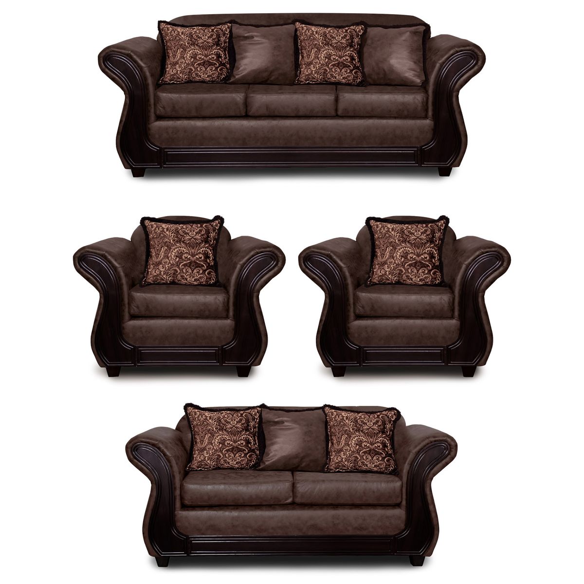 ADONIS LEUDH - Living 3+2+1+1 Palermo Envejecido Extra Grande Café Oscuro Con Pelitos