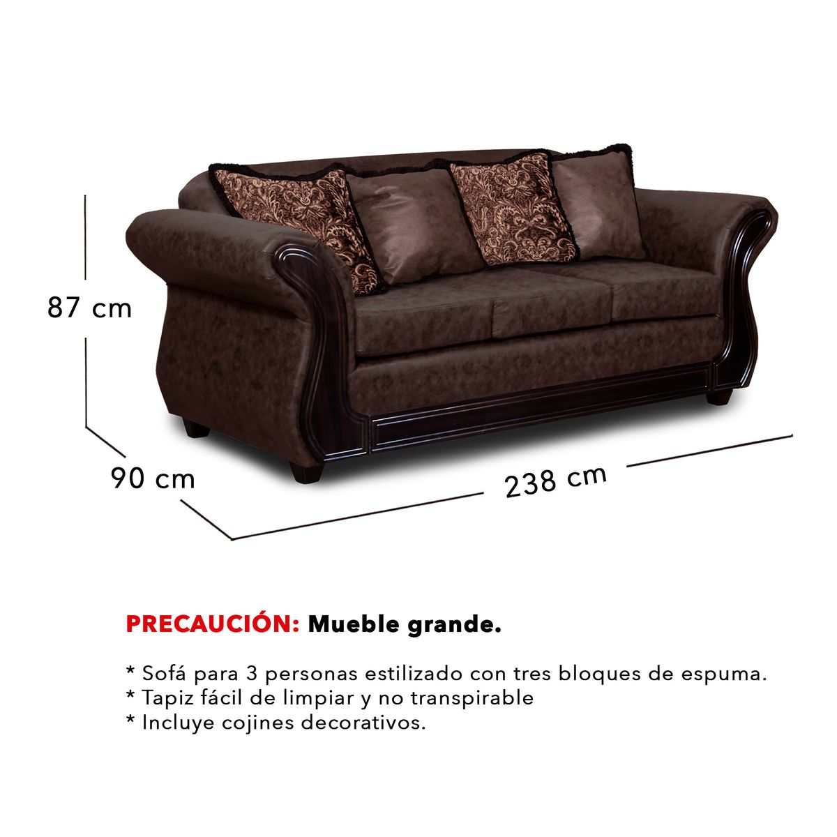 ADONIS LEUDH - Living 3+2+1+1 Palermo Envejecido Extra Grande Café Oscuro Con Pelitos