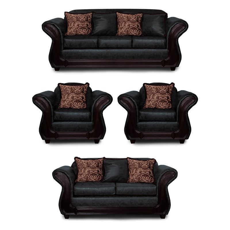 ADONIS LEUDH - Living 3+2+1+1 Palermo Envejecido Extra Grande Negro Con Pelitos