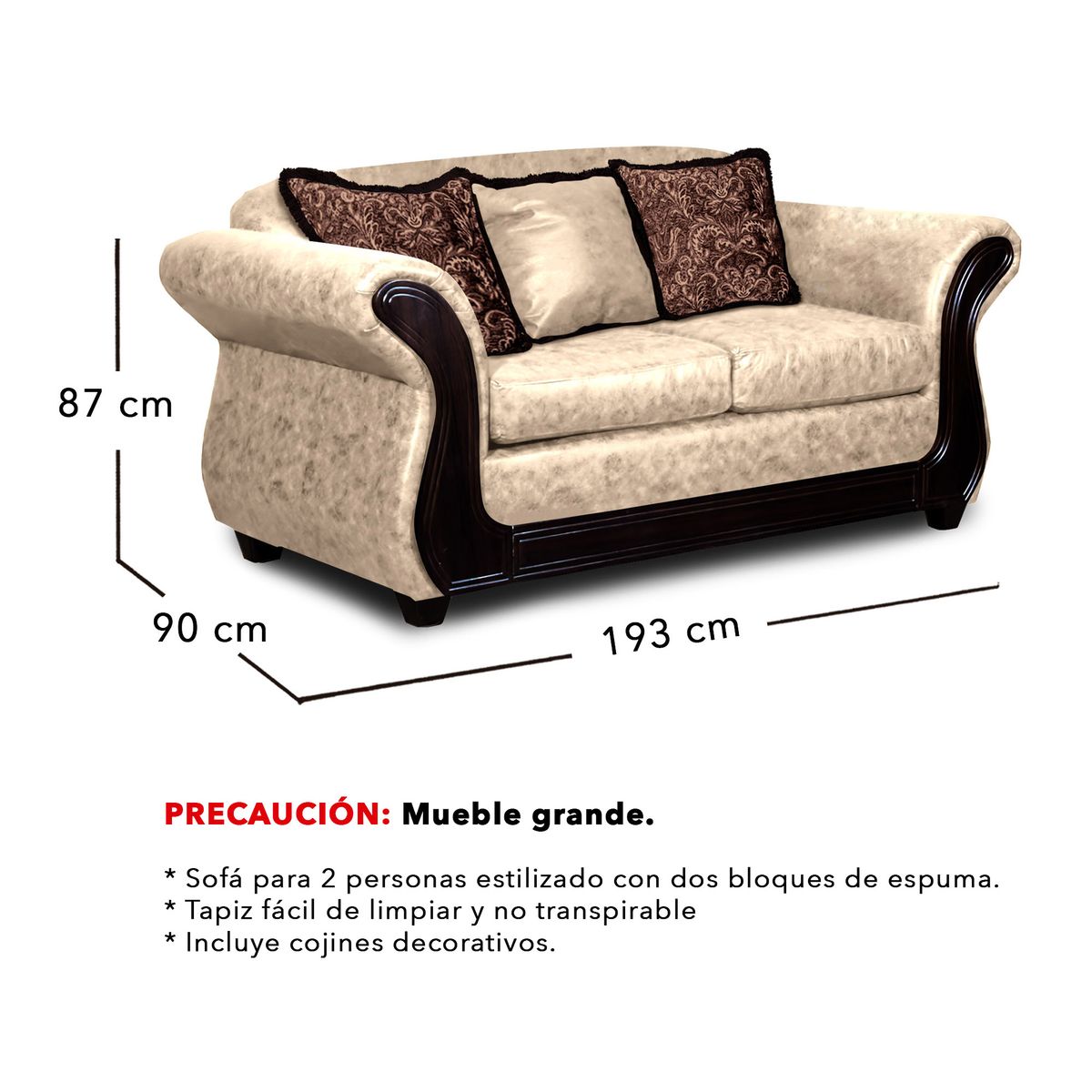 ADONIS LEUDH - Living 2+1+1 Palermo Envejecido Extra Grande Beige Con Pelitos