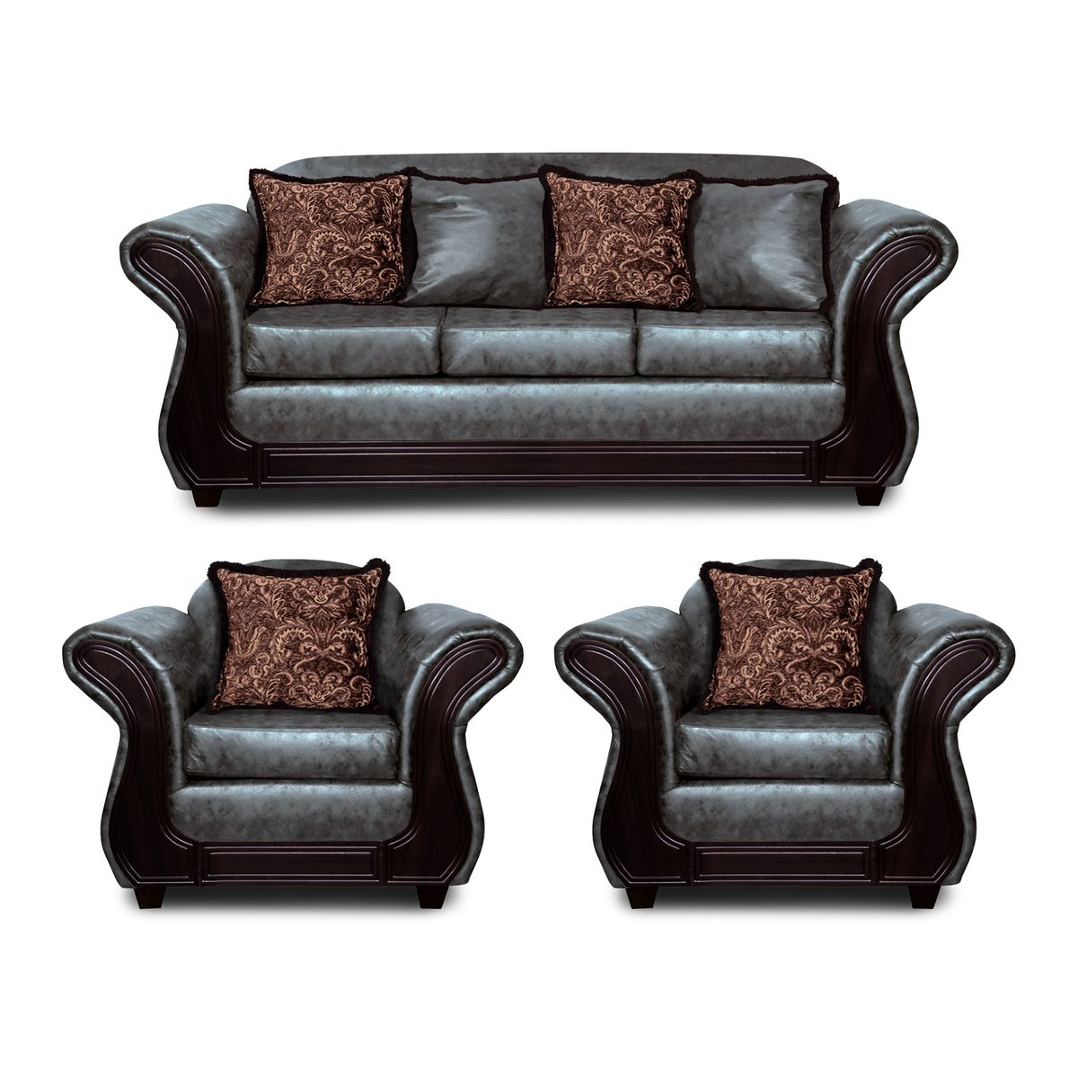 ADONIS LEUDH - Living 3+1+1 Palermo Envejecido Extra Grande Gris Con Pelitos