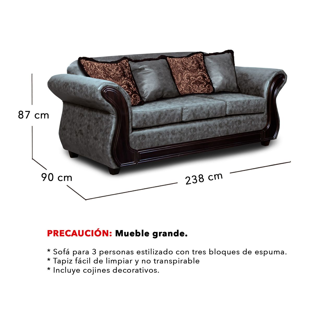 ADONIS LEUDH - Living 3+1+1 Palermo Envejecido Extra Grande Gris Con Pelitos