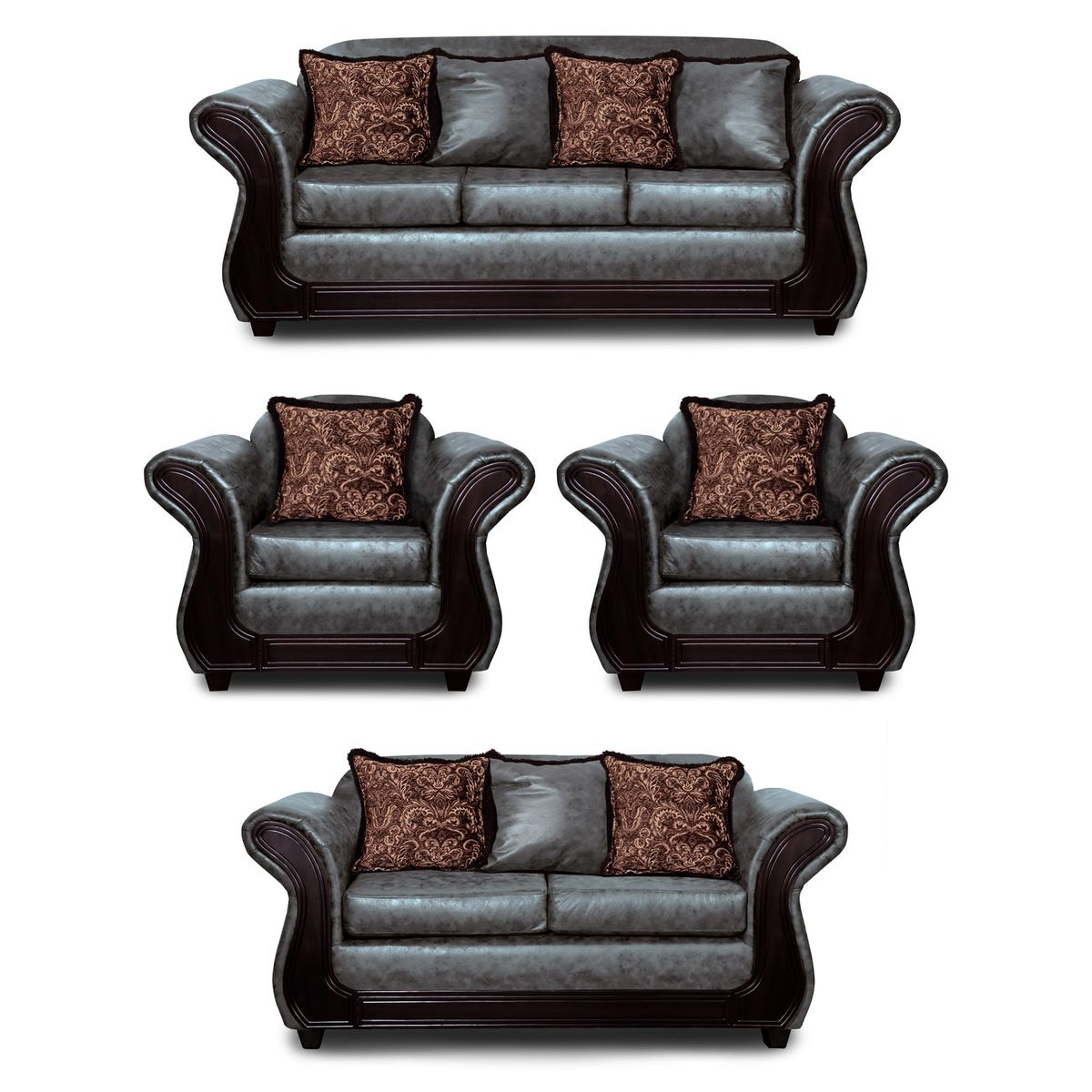 ADONIS LEUDH - Living 3+2+1+1 Palermo Envejecido Extra Grande Gris Con Pelitos