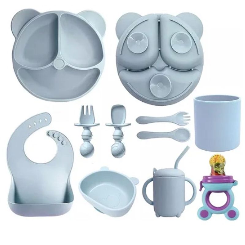 ATLAS - Set De Alimentación Silicona Dividida Con Ventosa Azul