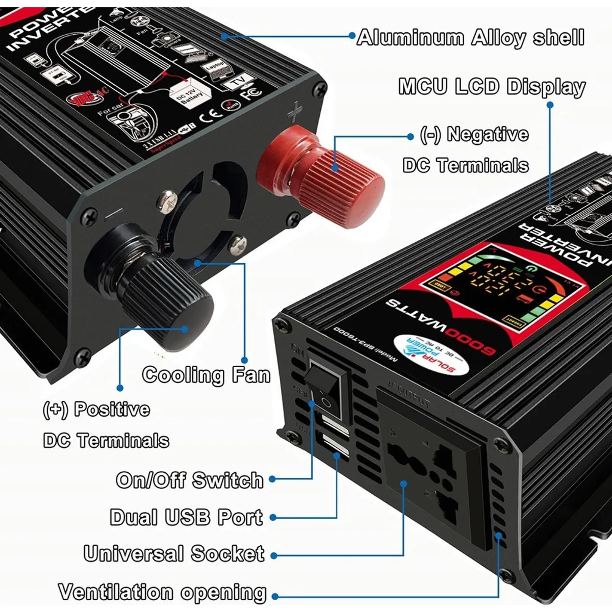 METEX - Inversor De Corriente Para Coche 6000w 12v A 220v