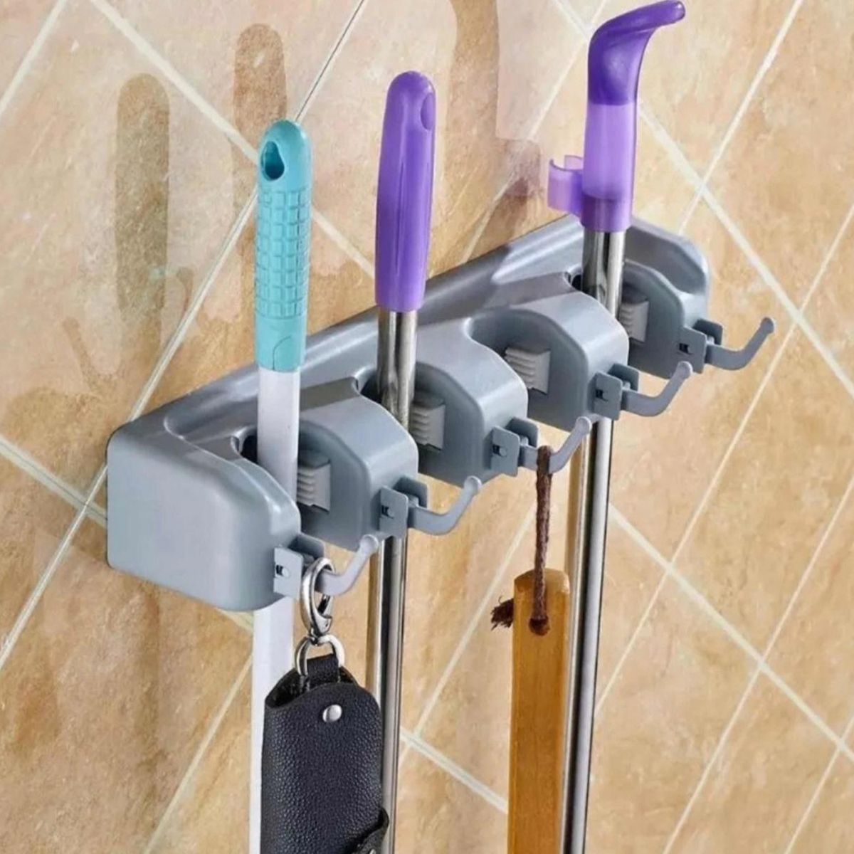 GENERICO - Organizador Soporte De Escobas Y Utiles, 5 Compartimientos